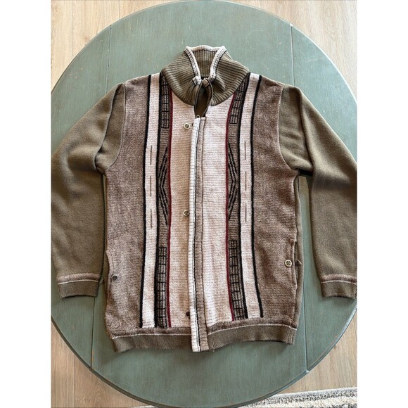 Domex Ak International Other - Vtg Domex Geometric Knit Full Zip Sweater Jacket Mock Neck Brown Olive Size 40